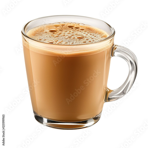 Milk chai served in cup, traditional Asian tea isolated on while background.