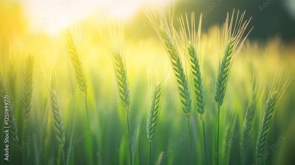 A Stunning Wheat Field at Sunrise: Peaceful and Lush Landscape of Nature's Abundance