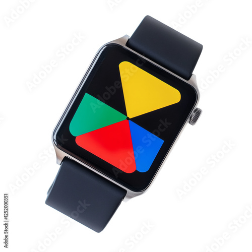 Digital Smartwatch with Colorful Display featuring Google Logo Isolated on Transparent Background photo