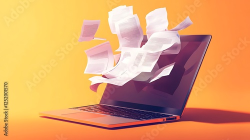 Futuristic laptop with papers representing digital transformation pictures