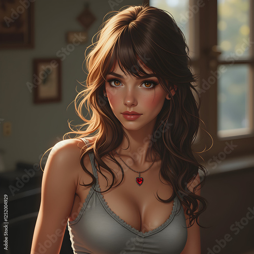 a painting of a woman in a bra top