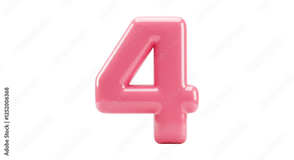 4 Number Made of Pink Balloon isolated on transparent background, four 4th Anniversary Made of Balloon PNG  
