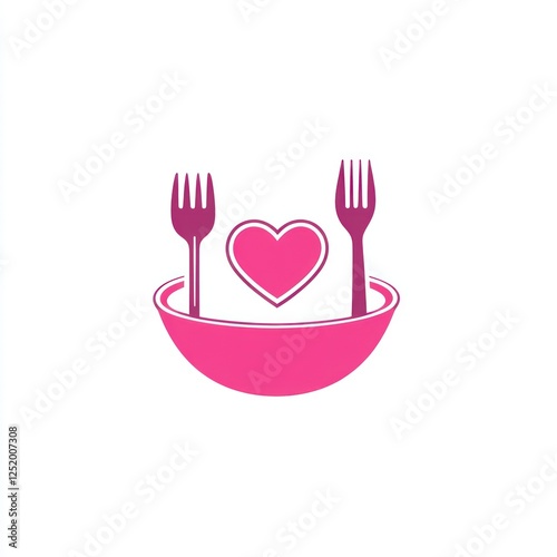 Pink Heart Icon Bowl Forks Logo Food Image photo