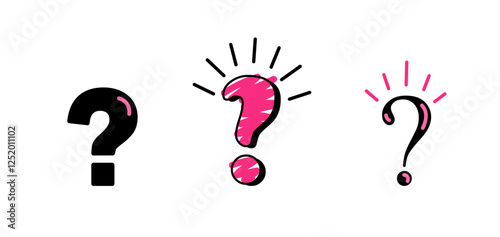 Linear question mark on white background. Set icon in Doodle style. Vector illustration. Black line and red color.