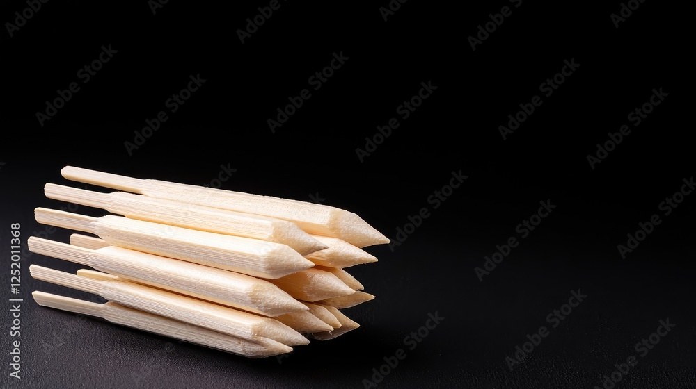 Wooden skewers on black background; food prep (1) Wooden skewers on black background; food prep (1)