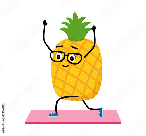 character pineapple, fruit. Flat cartoon vector illustration . yellow and ripe pineapple character in glasses. Vector illustration