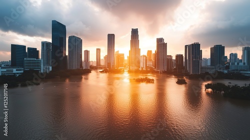 Wallpaper Mural Climate challenges confront financial hub urban landscape under water cityscape aerial view environmental impact Torontodigital.ca