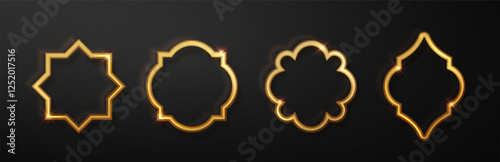 Arabic golden arch, ramadan kareem frames isolated. Muslim mosque silhouette of moroccan border, portal. Arabian arhitecture elements of door or gate