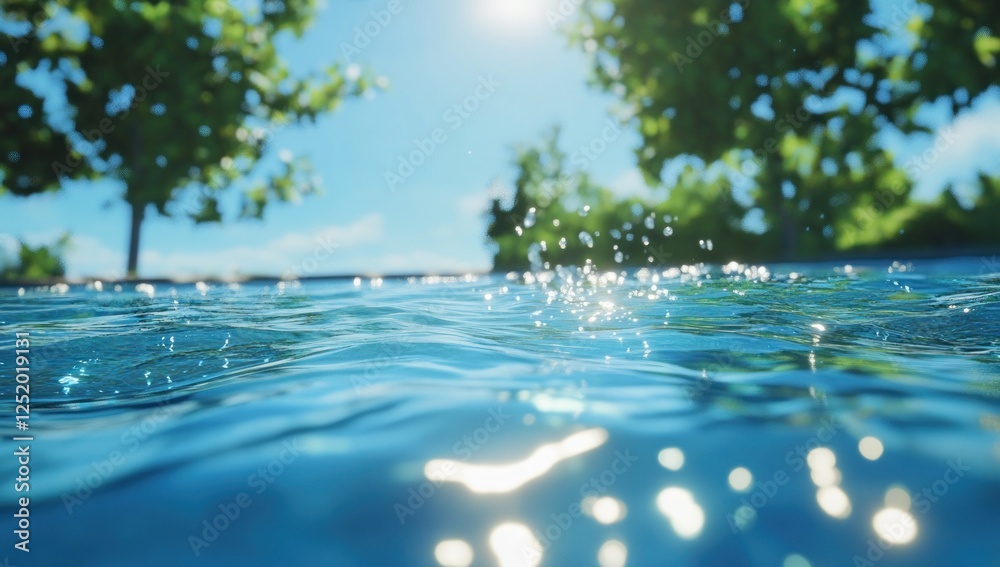 Fototapeta premium Tranquil Underwater Scene: Water's Surface with Trees and Sunshine