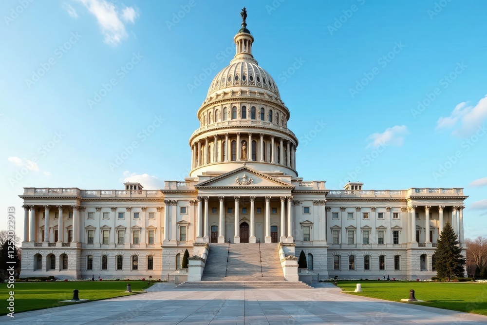 Obraz premium Grand capitol building facade, intricate detailing, exterior, public, detail