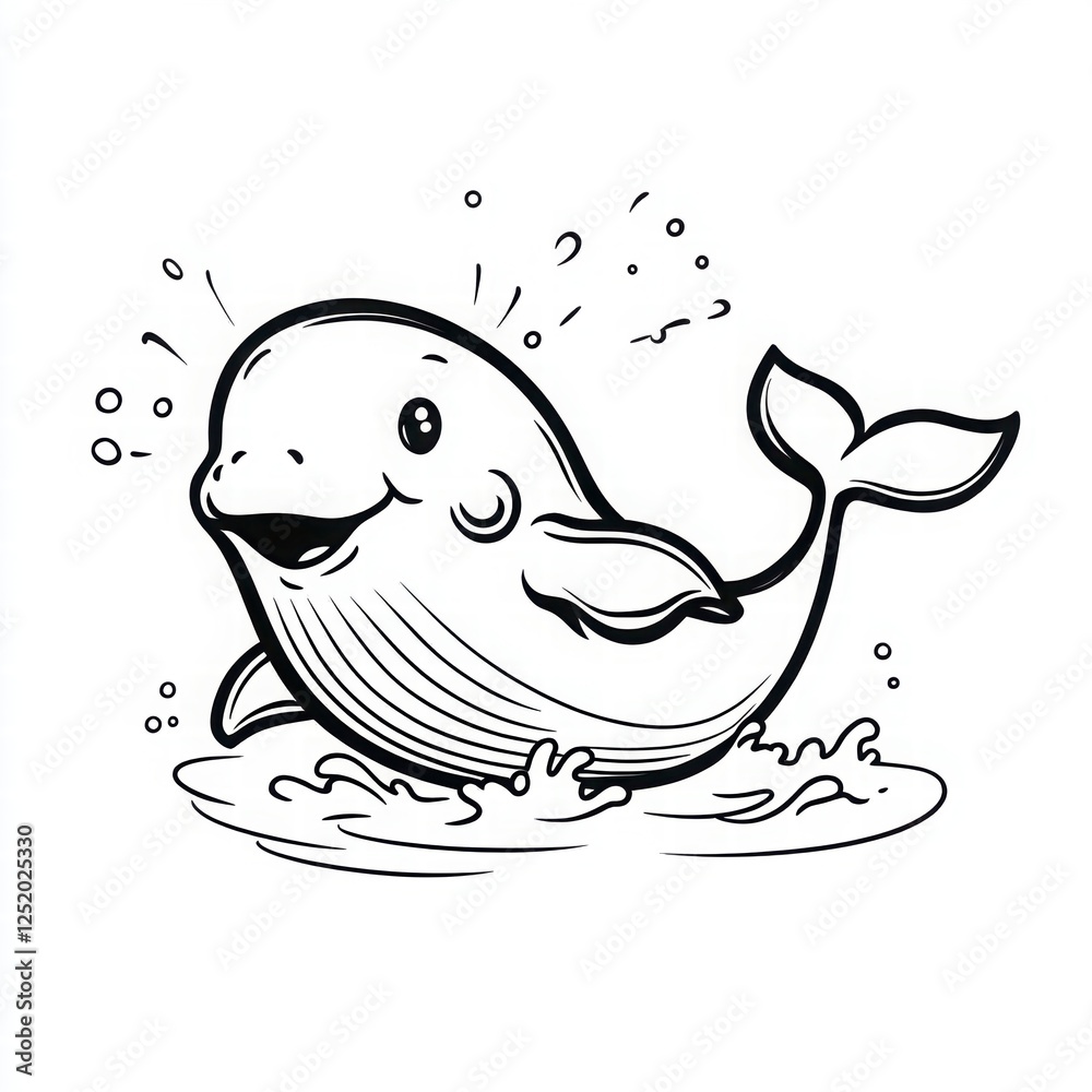 Fototapeta premium Cute Cartoon Whale Line Art Illustration