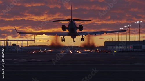 Jet landing sunset airport runway travel