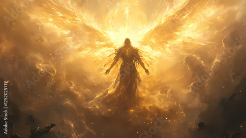 Celestial being banishing shadows with divine light. celestial beings. illustration. Light and Shadow Beings. Illustration