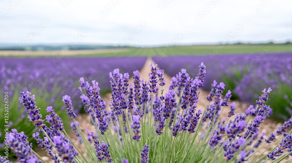 Obraz premium Lavender field pathway, blooming flowers, rural landscape, scenic view, peaceful nature