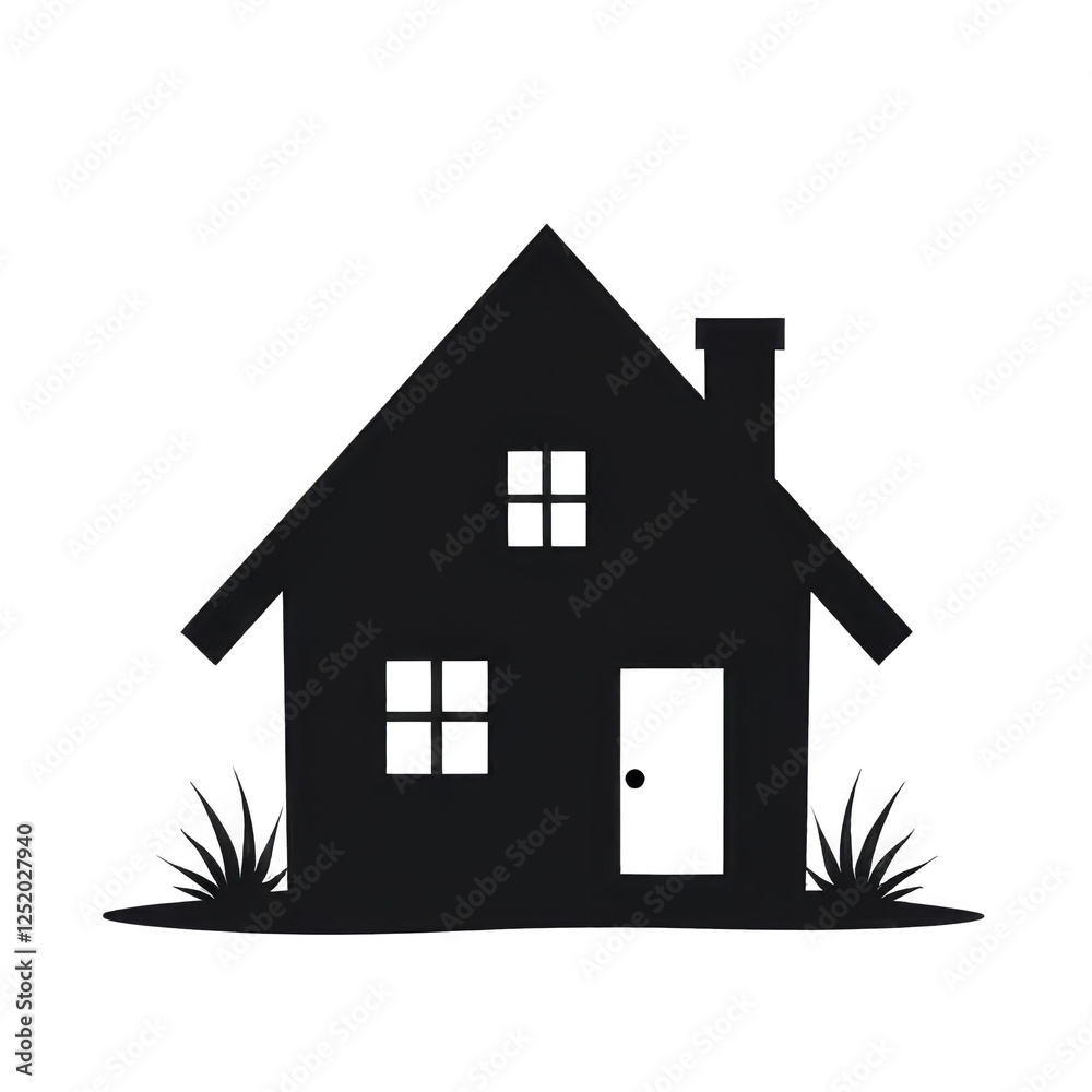 Stylized House Silhouette with Minimalist Garden and Architectural Design Stylized House Silhouette with Minimalist Garden and Architectural Design