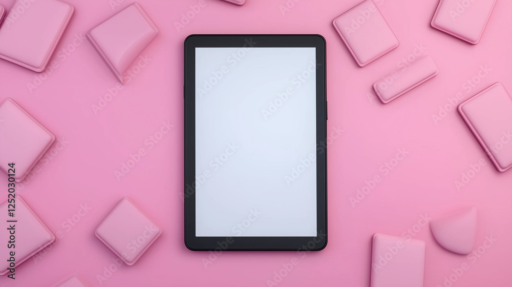touch screen blank tablet screen isolated on pink background touch screen blank tablet screen isolated on pink background