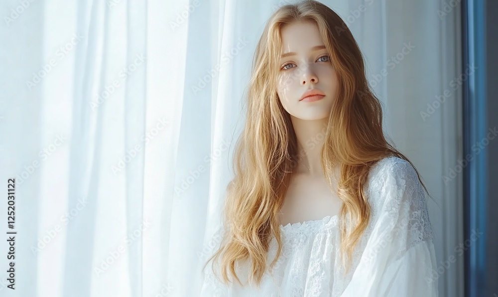 Young Woman by Window, Soft Light, Calm Pose Young Woman by Window, Soft Light, Calm Pose