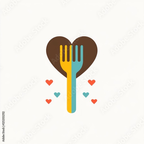 Heart-shaped food logo with fork, love concept photo