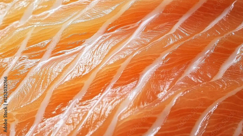 Close-up view of fresh salmon fillet showcasing rich texture and vibrant coloration from a recent catch in a seafood market Close-up view of fresh salmon fillet showcasing rich texture and vibrant coloration from a recent catch in a seafood market