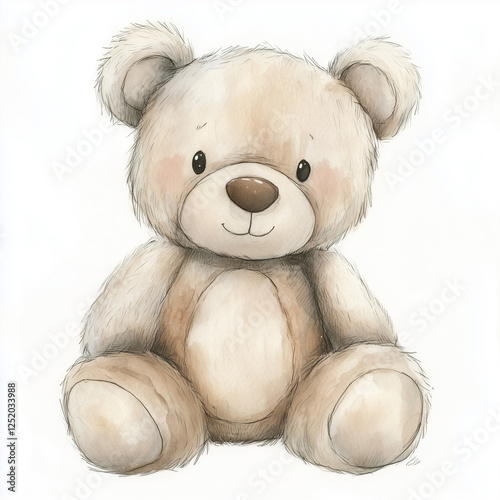 Adorable watercolor teddy bear with soft plush fur in a cute and charming illustration