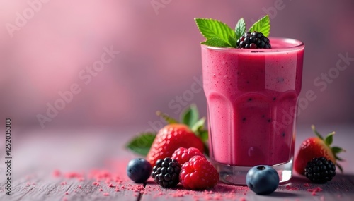 Vibrant red berry smoothie, blackberries visible, antioxidant, isolated photo