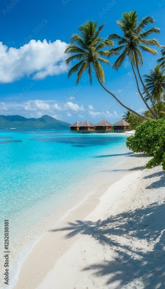 panorama sea bungalows seascape sunny palms sky turquoise day summer view sea bungalows tropical stay time caribbean ocean tropical beach coastline sea adventure background bay beach beautiful beauty