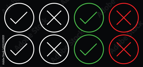 chack mark and cross mark icon set. green checkmark ok and red x icons, green checkbox, checkmark icons, result icon, cross icon, 