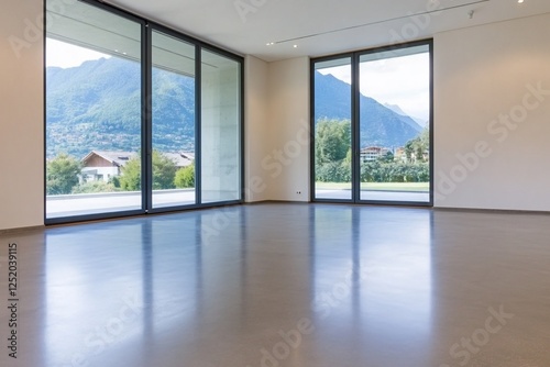 Empty Modern House Interior with Mountain View photo