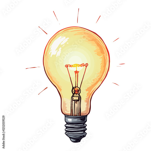 Sketch-style illustration of a blazing lightbulb that represents imagination and inventiveness. Perfect for inspiration and idea generation. 
