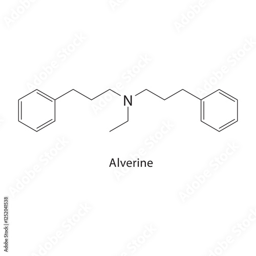 Alverine skeletal structure.Spasmolytic agent compound schematic illustration. Simple diagram, chemical structure.