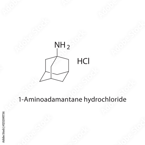 1-Aminoadamantane hydrochloride skeletal structure.Adamantane derivative compound schematic illustration. Simple diagram, chemical structure.