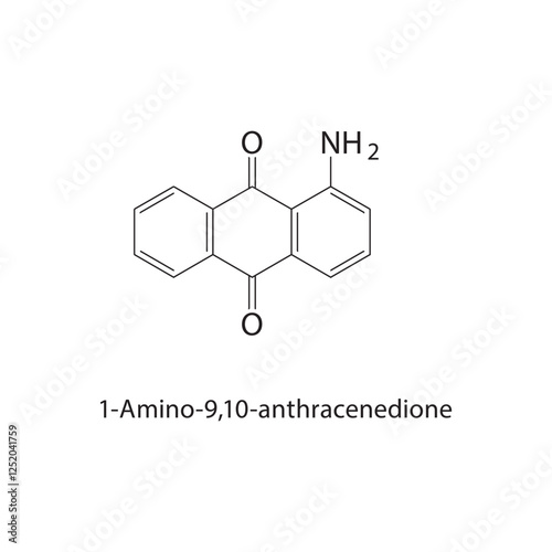 1-Amino-9,10-anthracenedione skeletal structure.Anthraquinone compound schematic illustration. Simple diagram, chemical structure.