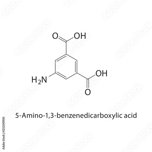 5-Amino-1,3-benzenedicarboxylic acid skeletal structure.Aromatic acid compound schematic illustration. Simple diagram, chemical structure.