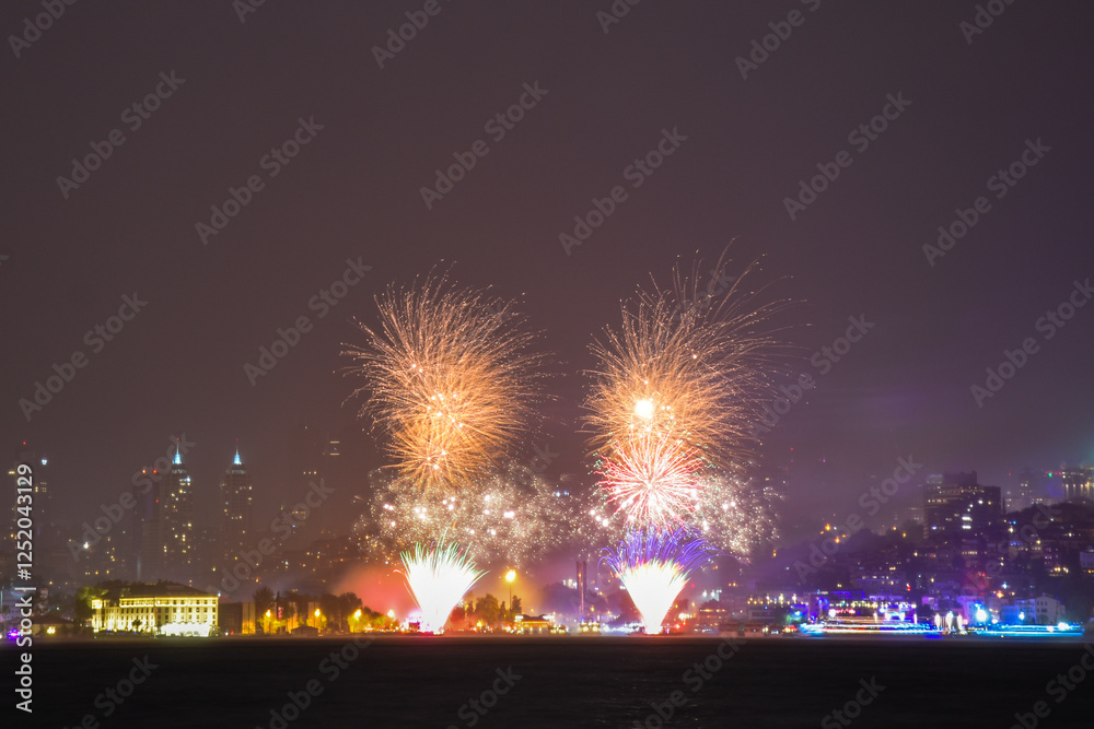 fireworks over the besiktas and bosphorus, istanbul fireworks over the besiktas and bosphorus, istanbul
