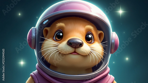  Adorable Otter Astronaut in a Futuristic Space Suit, Floating Among Stars with a Curious and Happy Expression