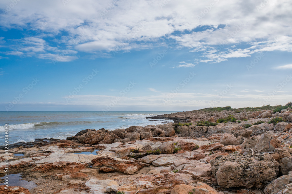Am Ufer des Mittelmeers im Naturpark Serra de Irta nahe Alcossebre, Provinz Castellón, Autonome Gemeinschaft Valencia, Spanien Am Ufer des Mittelmeers im Naturpark Serra de Irta nahe Alcossebre, Provinz Castellón, Autonome Gemeinschaft Valencia, Spanien