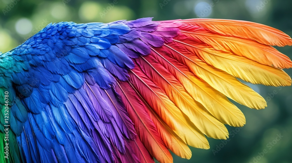 Obraz premium Beauutiful magic bright rainbow wings, symbol of freedom, lgbt, raster illustration