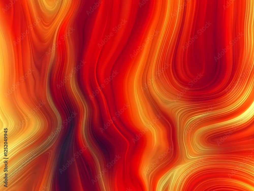 Obraz premium Abstract Fluid Art - Red and Orange: An abstract canvas explodes with vibrant color, featuring bold, flowing lines and swirls of red, orange, and yellow hues.