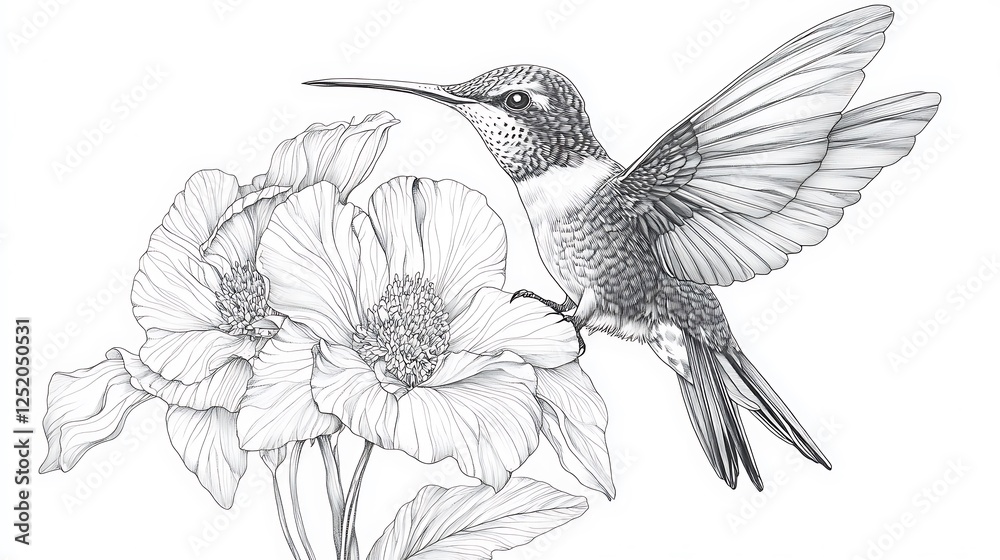 Obraz premium Intricate Hummingbird Artwork Highlighting Floral Design images