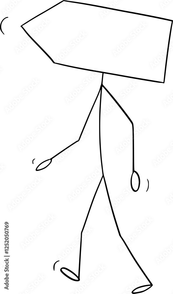 Person walking with arrow as head , vector cartoon stick figure or character illustration. Person walking with arrow as head , vector cartoon stick figure or character illustration.