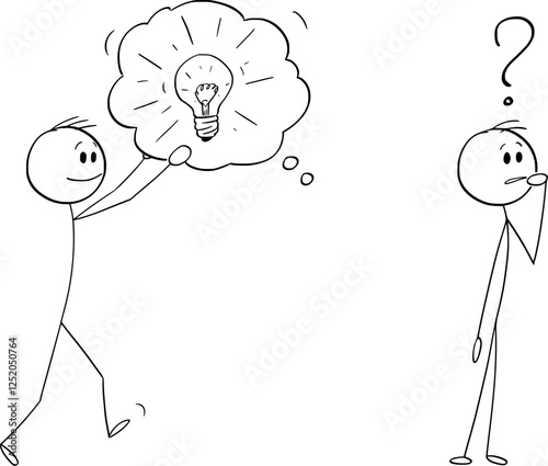 Person needs help with ideas or problem solution , vector cartoon stick figure or character illustration.