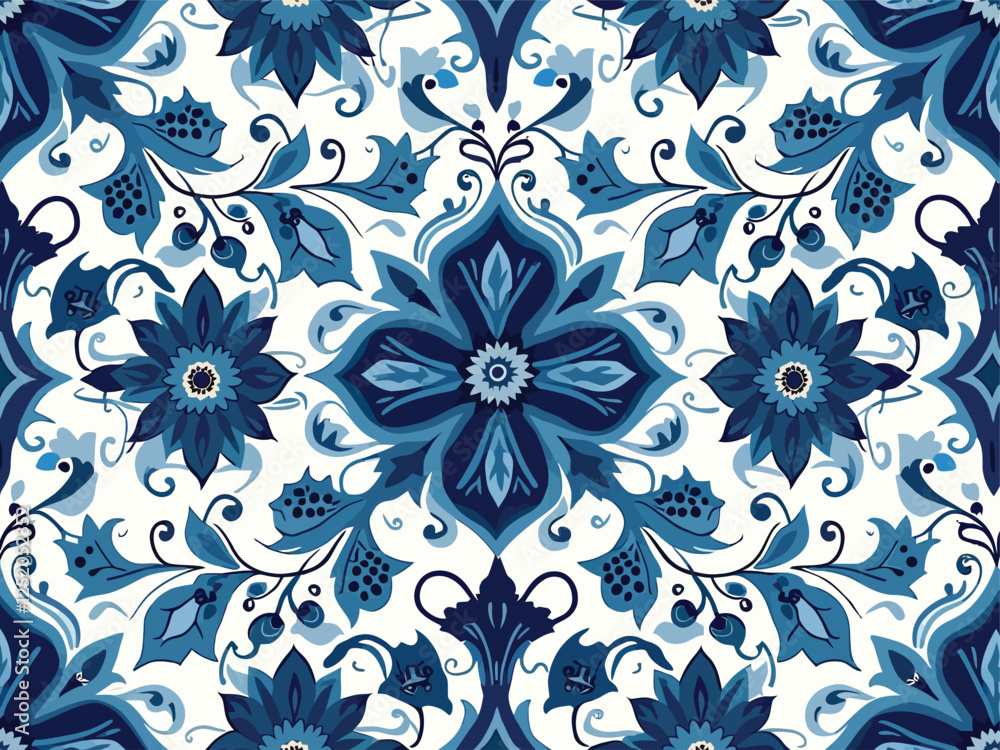 Obraz premium A Seamless Floral Ornament in Shades of Blue, Featuring Intricate Design