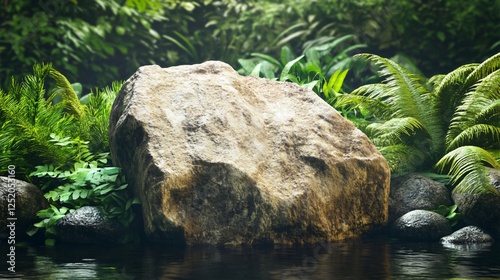 Beige Rock by the Stream with Water Surface