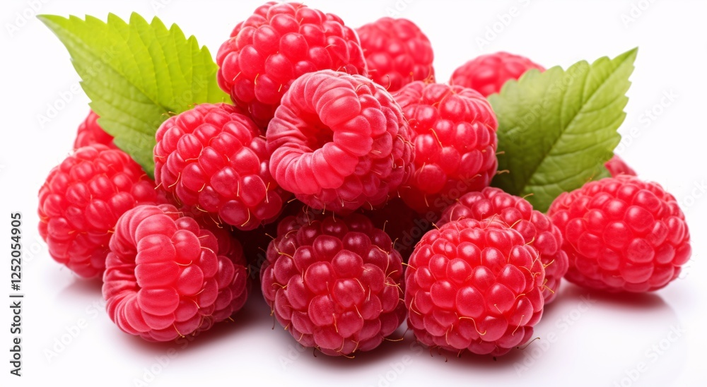 a pile of raspberries with leaves a pile of raspberries with leaves