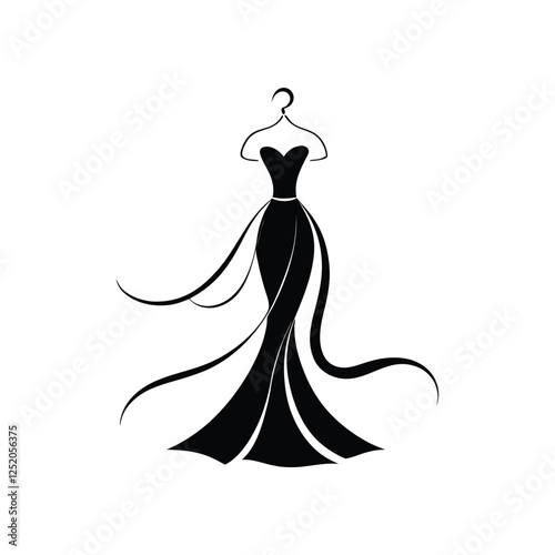 Chic and modern gown silhouette vector illustration highlighting a graceful flowing dress design perfect for stylish fashion branding and boutique logos
