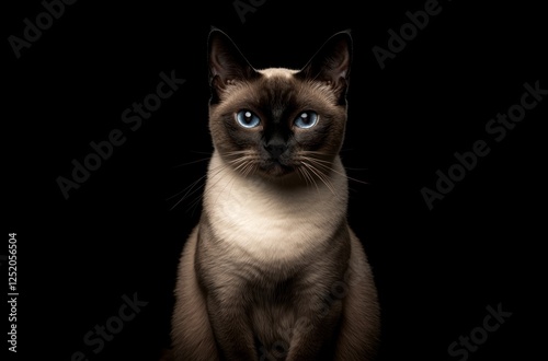 A Siamese Cat Poses Against A Black Background