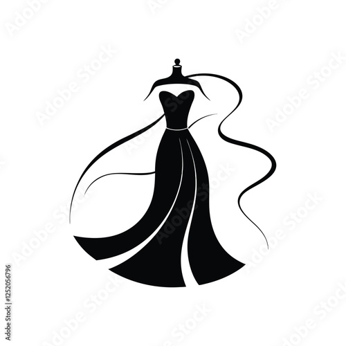 Minimalist and stylish flowing dress silhouette vector illustration featuring an elegant gown design perfect for fashion branding apparel and boutique logos
