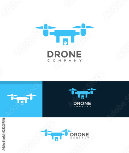 Modern Drone Company Logo Design, Blue Quadcopter Icon