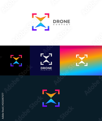 Colorful Drone Company Logo Design with X Shape and Viewfinder