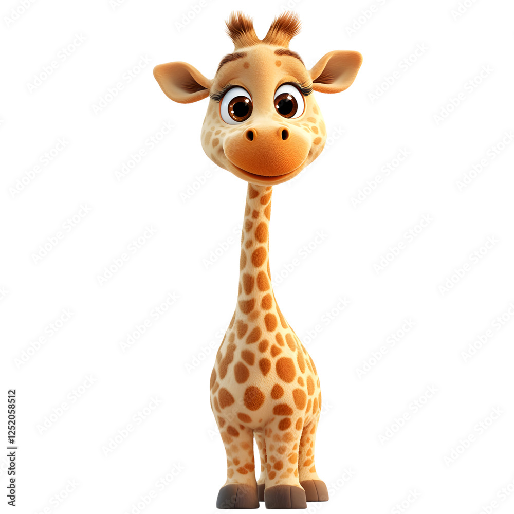 Fluffy 3D Cartoon Giraffe with Glowing Spots Isolated on Transparent Background Fluffy 3D Cartoon Giraffe with Glowing Spots Isolated on Transparent Background